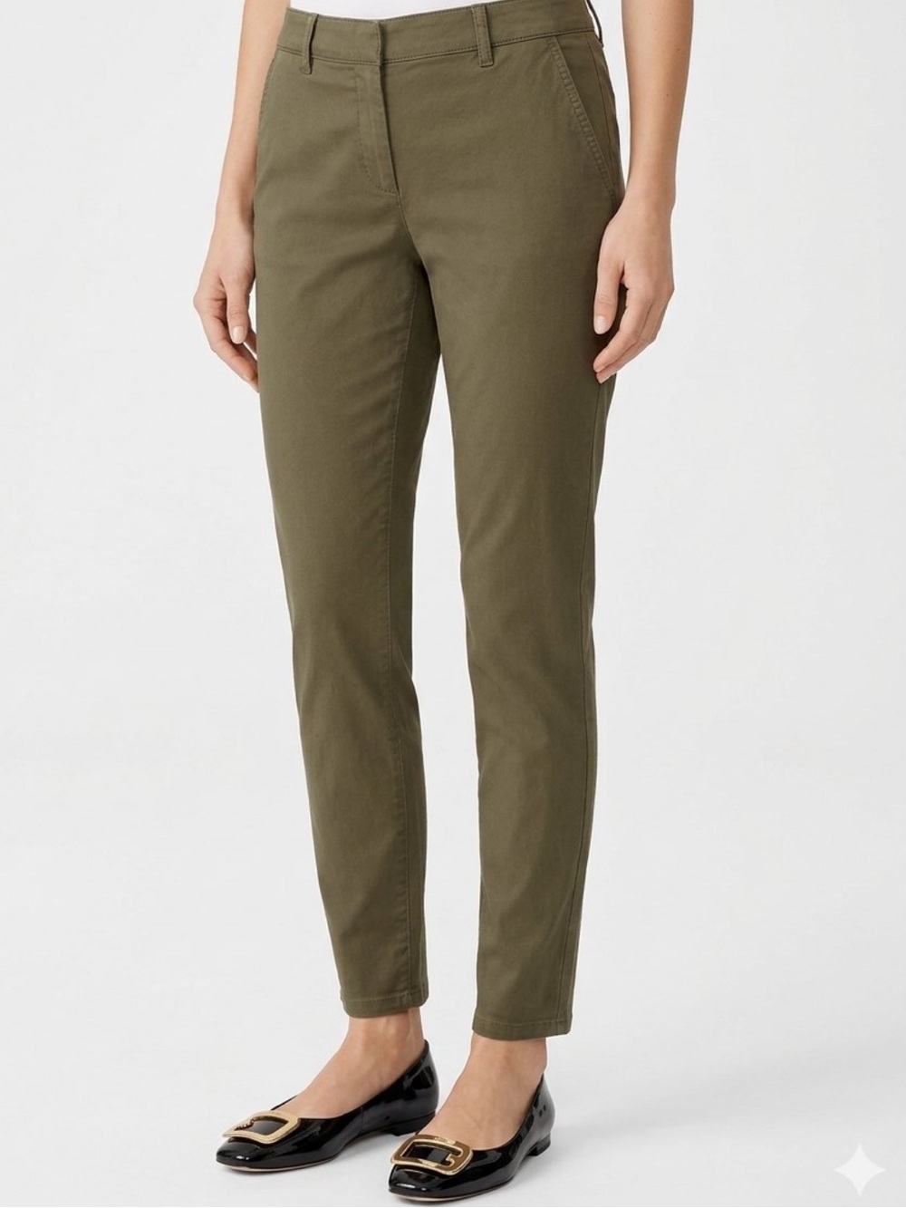 Eileen Fisher Stretch Cotton Twill Ankle Pants Color Ivy/Seaweed